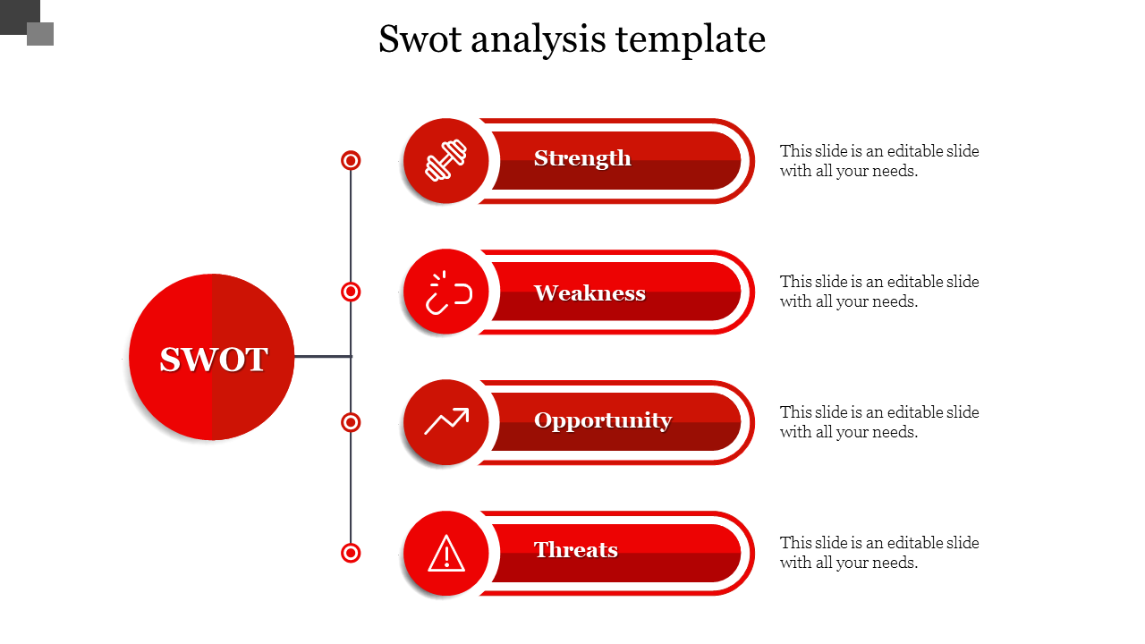 Free - Awesome SWOT Analysis Template With Red Color Slide